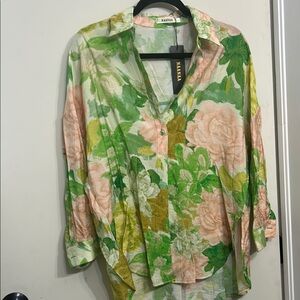 Floral Green and Peach Women's Top